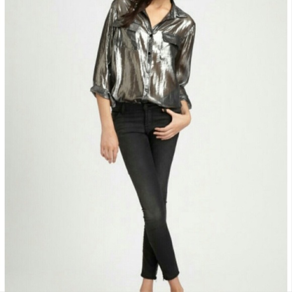 Equipment Tops - Equipment Femme silver silk metallic blouse